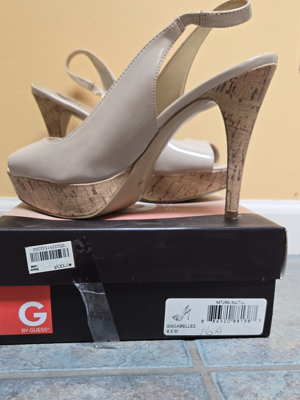 G by Guess Nude Patent Cork Platform Slingback Heels SZ 8.5